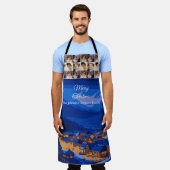 Blue Gold Winter Village Family Christmas Photo エプロン (着用した状態)