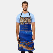 Blue Gold Winter Village Family Christmas Photo エプロン (着用した状態)