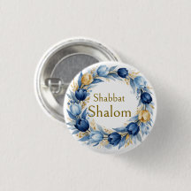 Blue Gold Wreath, Shabbat Shalom Watercolor Glam