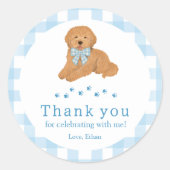 Blue Golden Doodle Birthday Thank You Favor ラウンドシール (正面)