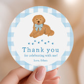 Blue Golden Doodle Birthday Thank You Favor ラウンドシール