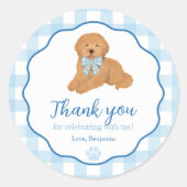 Blue Golden Doodle Puppy Pawty Birthday Favor ラウンドシール (正面)