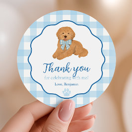 Blue Golden Doodle Puppy Pawty Birthday Favor ラウンドシール