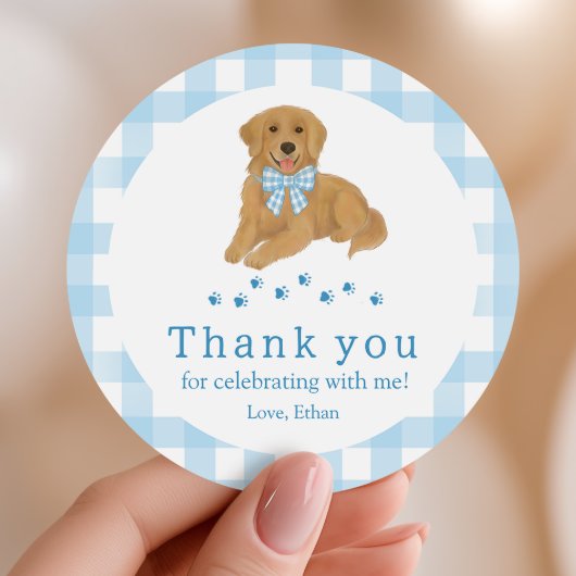 Blue Golden Retriever Birthday Thank You Favor ラウンドシール