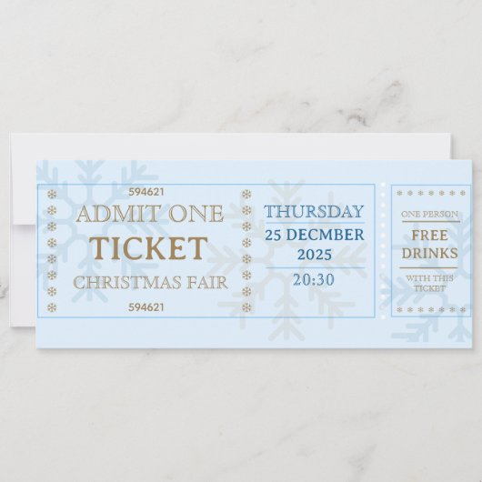 Blue & Golden Simple Fair Christmas Ticket 招待状 (正面)