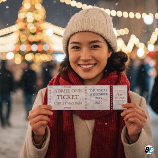 Blue & Golden Simple Fair Christmas Ticket 招待状