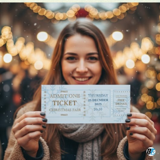 Blue & Golden Simple Fair Christmas Ticket 招待状