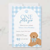 Blue Goldendoodle Dog One Golden Year Birthday 招待状 (正面)
