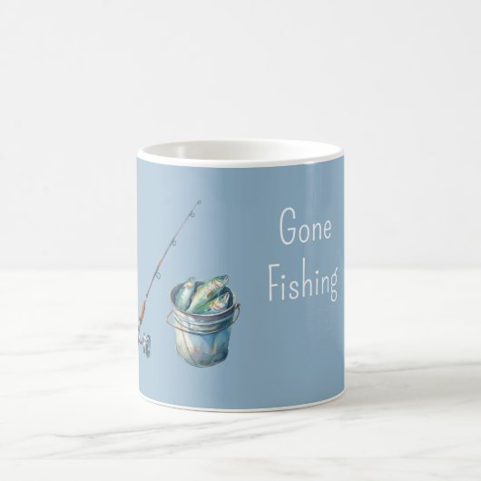 Blue Gone Fishing Bucket コーヒーマグカップ (中央)