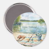Blue Gone Fishing Bucket Lake マグネット (正面/裏面)