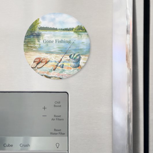 Blue Gone Fishing Bucket Lake マグネット (インサイチュ (冷蔵庫))