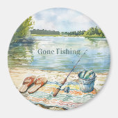 Blue Gone Fishing Bucket Lake マグネット (正面)