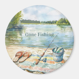 Blue Gone Fishing Bucket Lake マグネット