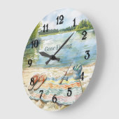 Blue Gone Fishing Bucket Lake ラージ壁時計 (傾斜)