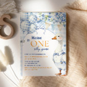 Blue Goose First Birthday Invite Cute Gingham Farm 招待状