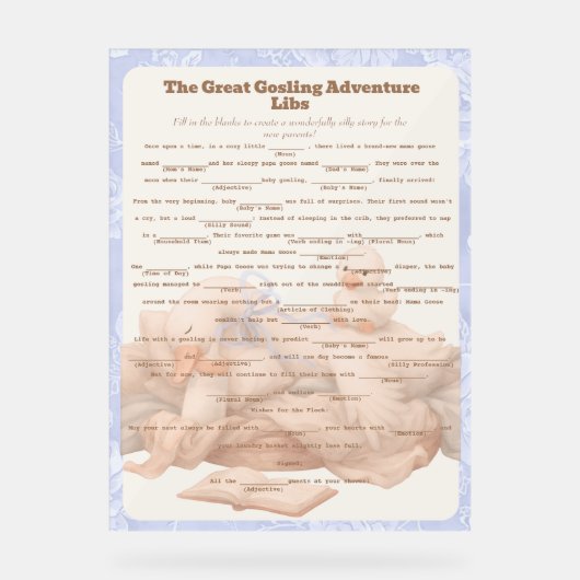 Blue Goose Libs Baby Shower Group game Acrylic  アクリルサイン (正面)