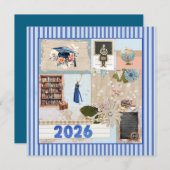 Blue Grad 2026, Girl, Cap, Tassel, Bookcase, Globe シーズンカード (正面/裏面)