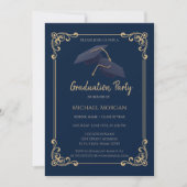 Blue Grad Cap Frame Navy Blue Graduation 招待状 (正面)
