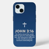 Blue Gradient Bible Verse引用文John 3:16 Crucifix Case-Mate iPhoneケース (裏面)