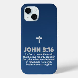 Blue Gradient Bible Verse引用文John 3:16 Crucifix iPhone 15ケース