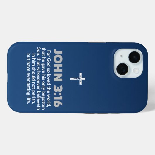 Blue Gradient Bible Verse引用文John 3:16 Crucifix Case-Mate iPhoneケース (裏面 (横))