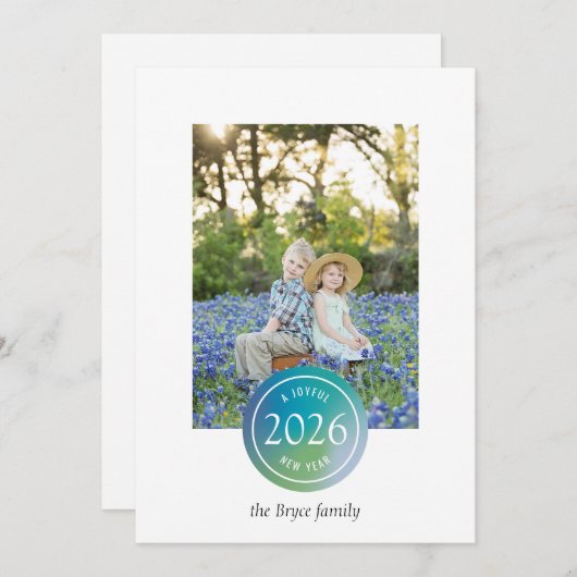 Blue Gradient Dot Joyful New Year Photo シーズンカード (正面/裏面)