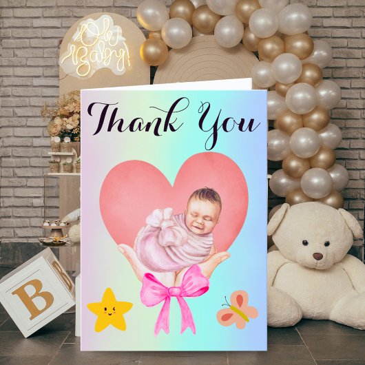 Blue Gradient Newborn Card | Hands Holding Baby サンキューカード
