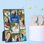 Blue Graduate Photo Collage 2025卒業プレゼント フォトプラーク<br><div class="desc">この青モダンいシニア写真プラークは、9人の学生お気に入りのの写真を特徴としている。2025年のクラスの高校や学名の上品な白いタイポグラフィが特徴の卒業式パーティー。このカスタマイズ記念品の贈り物は、卒業した年のブラックグラードキャップの下に。2枚の横向き写真、5枚の縦向き写真、2枚の正方形の写真が特徴。</div>