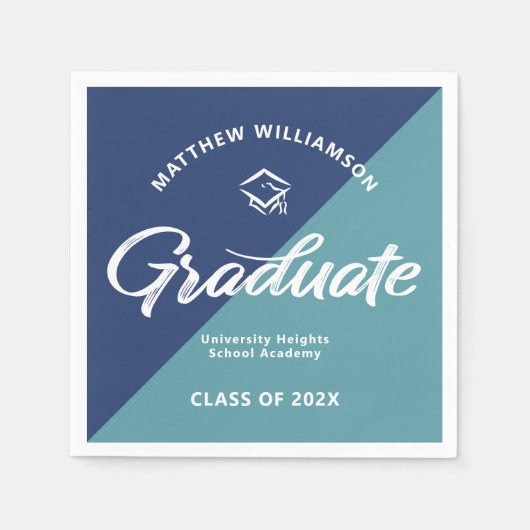 Blue Graduation Bold Retro Script Cap Icon Minimal スタンダードカクテルナプキン (正面)