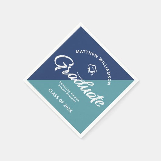 Blue Graduation Bold Retro Script Cap Icon Minimal スタンダードカクテルナプキン (角)