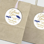 Blue Graduation Cap Gold Thank You Script Favor ラウンドシール