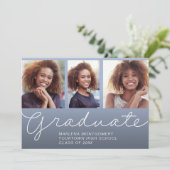 Blue Graduation Party 3フォトスクリプエレガントト 招待状 (スタンド正面)