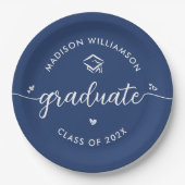 Blue Graduation Script Hearts Cap Icon Fun Modern ペーパープレート (正面)