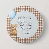 Blue Grandpa Can Bearly Wait Boy Baby Shower  缶バッジ (正面)