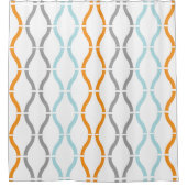 Blue, gray and orange funky stripes pattern シャワーカーテン (正面)