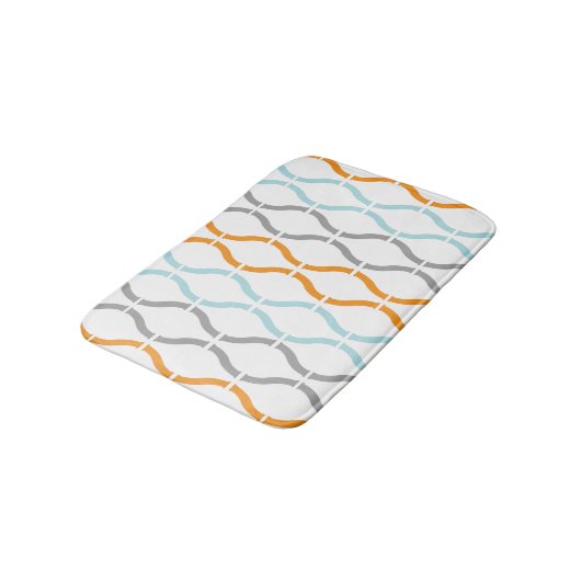 Blue, gray and orange funky stripes pattern バスマット (アングル)