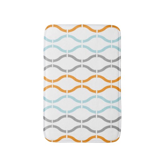 Blue, gray and orange funky stripes pattern バスマット (正面縦)