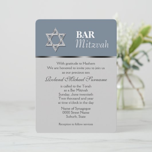 Blue gray bar mitzvah celebrations 招待状 (スタンド正面)