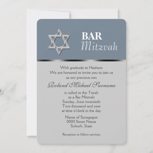 Blue gray bar mitzvah celebrations 招待状 (正面)