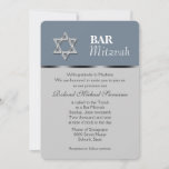 Blue gray bar mitzvah celebrations 招待状<br><div class="desc">A FAUX silver Star of David is set against a slate and light grey background on which black text templates rest. SIZE - 5x7" flat invitation. CUSTOMIZE IT - Change the wording to suit your special occasion and adapt it to suit any function, gathering or event with the color green...</div>
