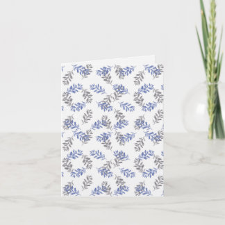 Blue & Gray Botanical Watercolor Pattern サンキューカード