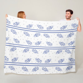 Blue & Gray Botanical Watercolor Pattern フリースブランケット