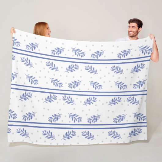 Blue & Gray Botanical Watercolor Pattern フリースブランケット (インサイチュ)