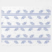 Blue & Gray Botanical Watercolor Pattern フリースブランケット (正面(横))