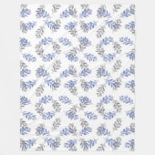 Blue & Gray Botanical Watercolor Pattern フリースブランケット (正面)