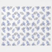 Blue & Gray Botanical Watercolor Pattern フリースブランケット (正面(横))