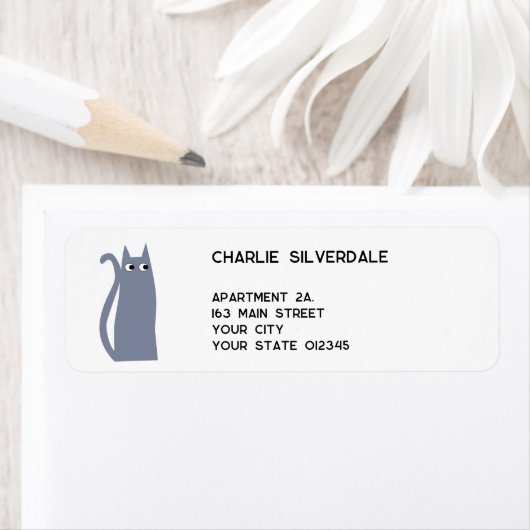 Blue Gray Cat Return Address ラベル (インサイチュ)