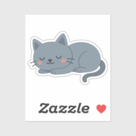 Blue Gray Cat Sticker – Calm and Cozy Cartoon シール