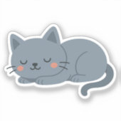 Blue Gray Cat Sticker – Calm and Cozy Cartoon シール (正面)