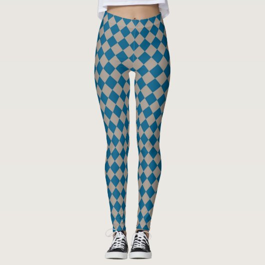 Blue Gray Checker Diamond Pattern レギンス (正面)